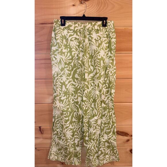 Women's Leaf Print Wide Leg Linen Pants - Picture 3 of 3